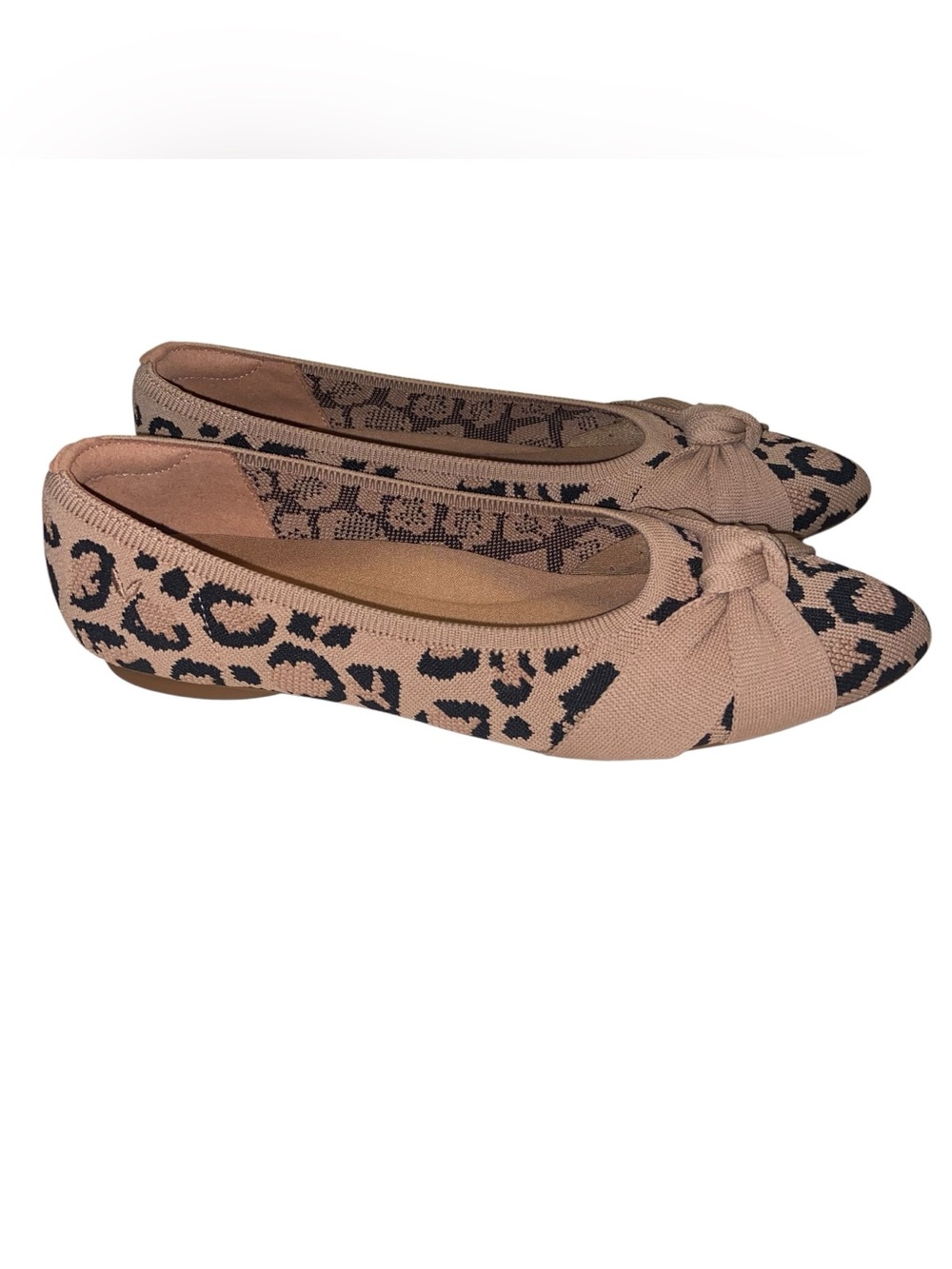 VIVAIA Flats Womens Size 39.5 (US 8.5) Almond Toe Bow Shoes Comfort Leopard